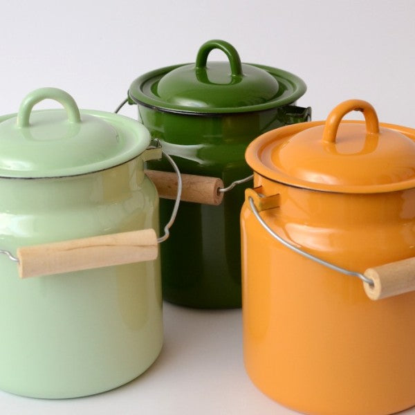Enamel Lidded Compost Bin - Green