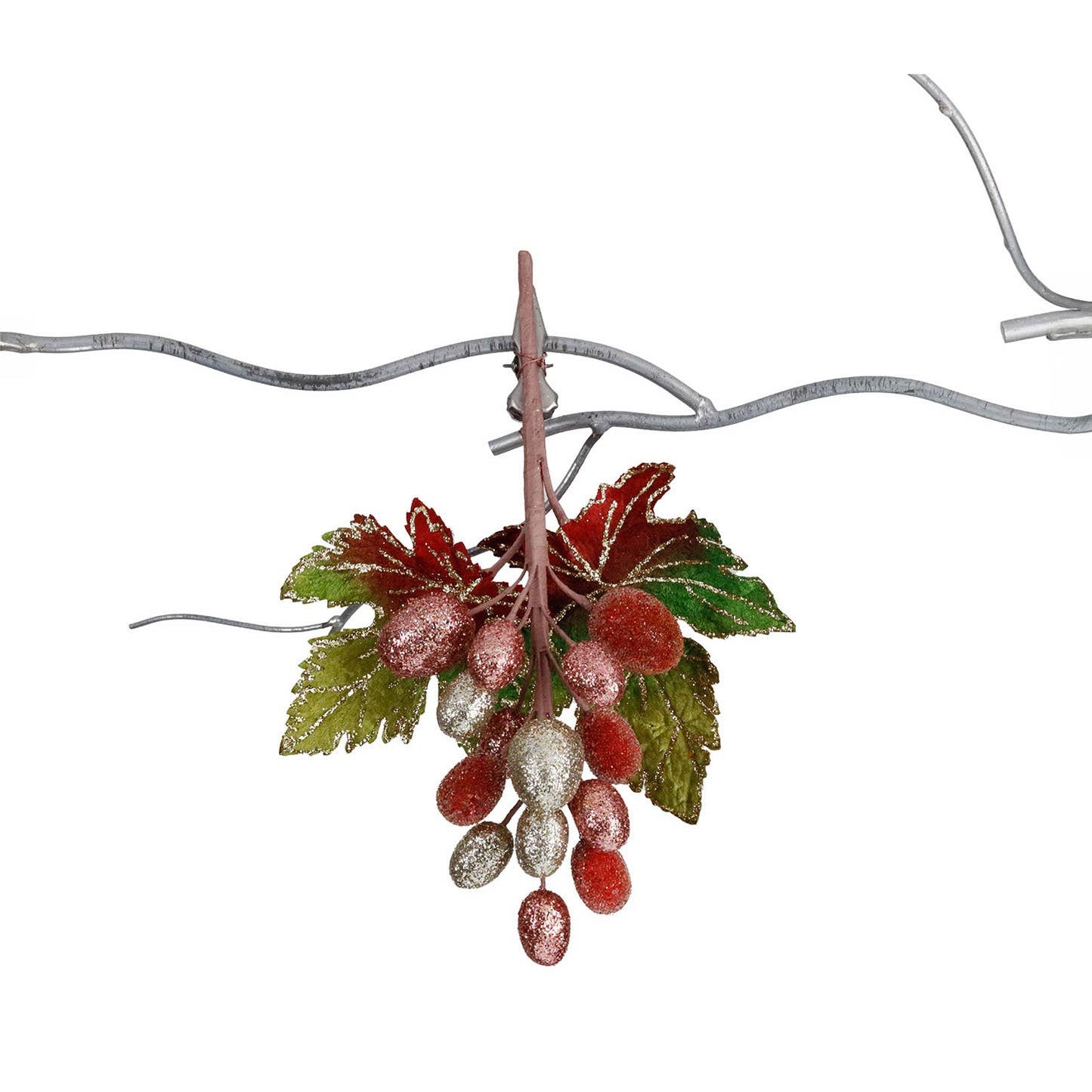 Grape Bunch Decoration with Clip - Frosted Red 25cm