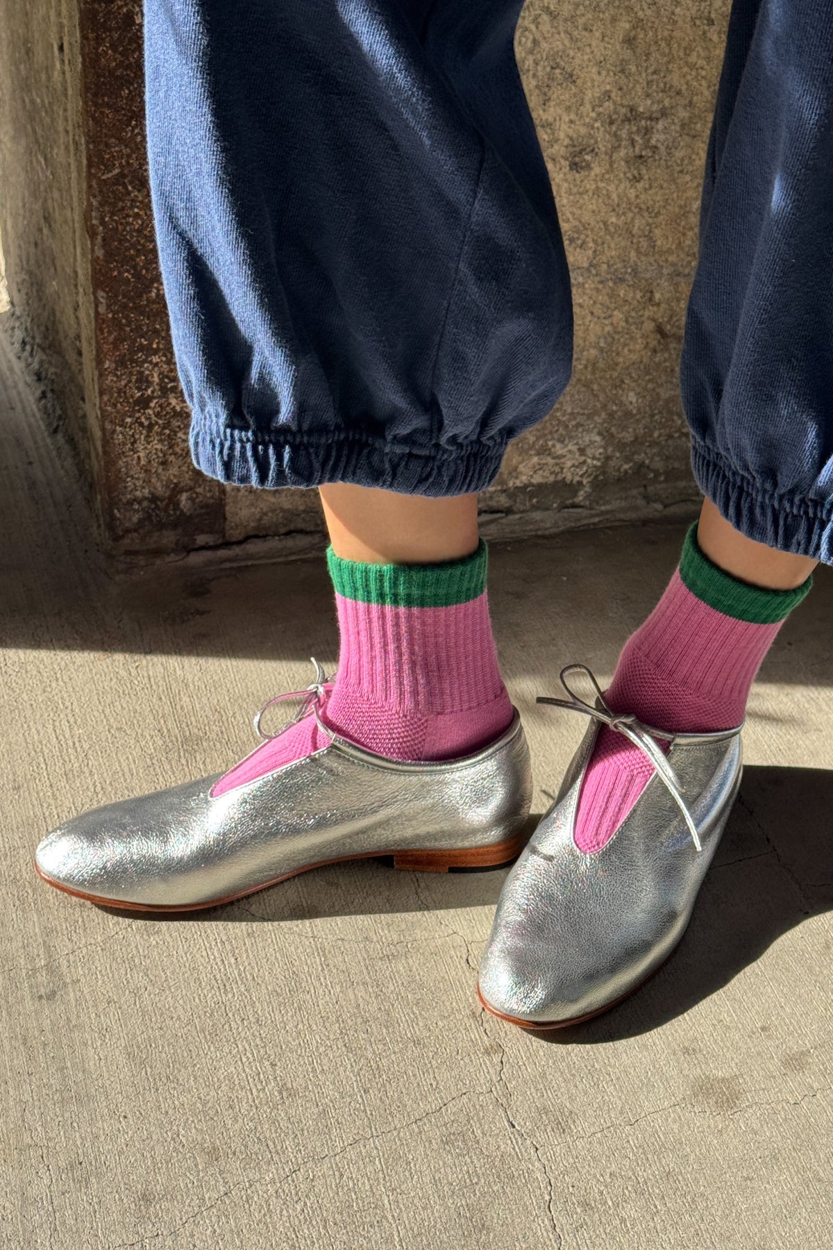 Girlfriend Ankle Sock - Pink / Spring Green