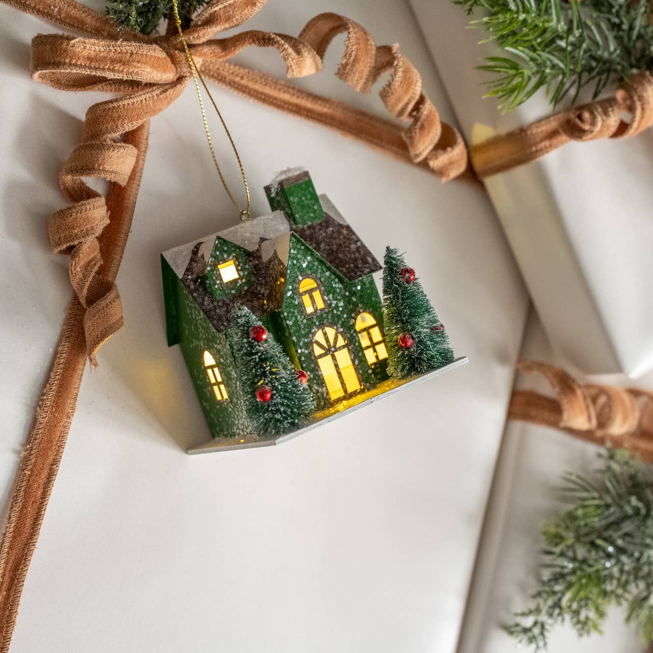 Light Up Green Cottage Decoration