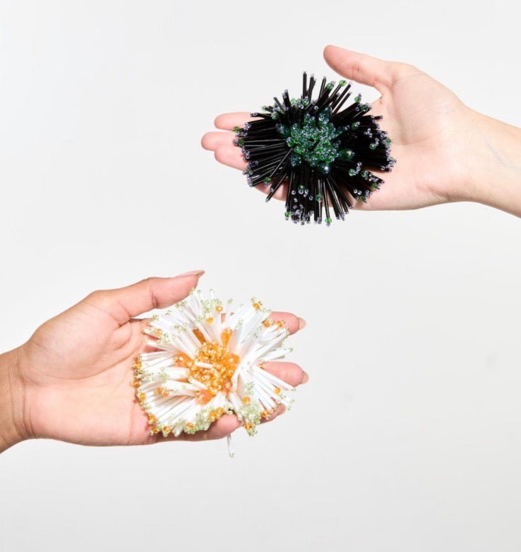 Embroidered Anemone Brooch - Black