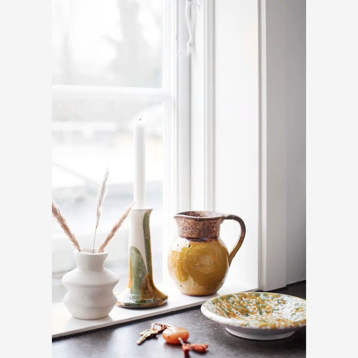 Terracotta Candle Holder - Green and Mustard