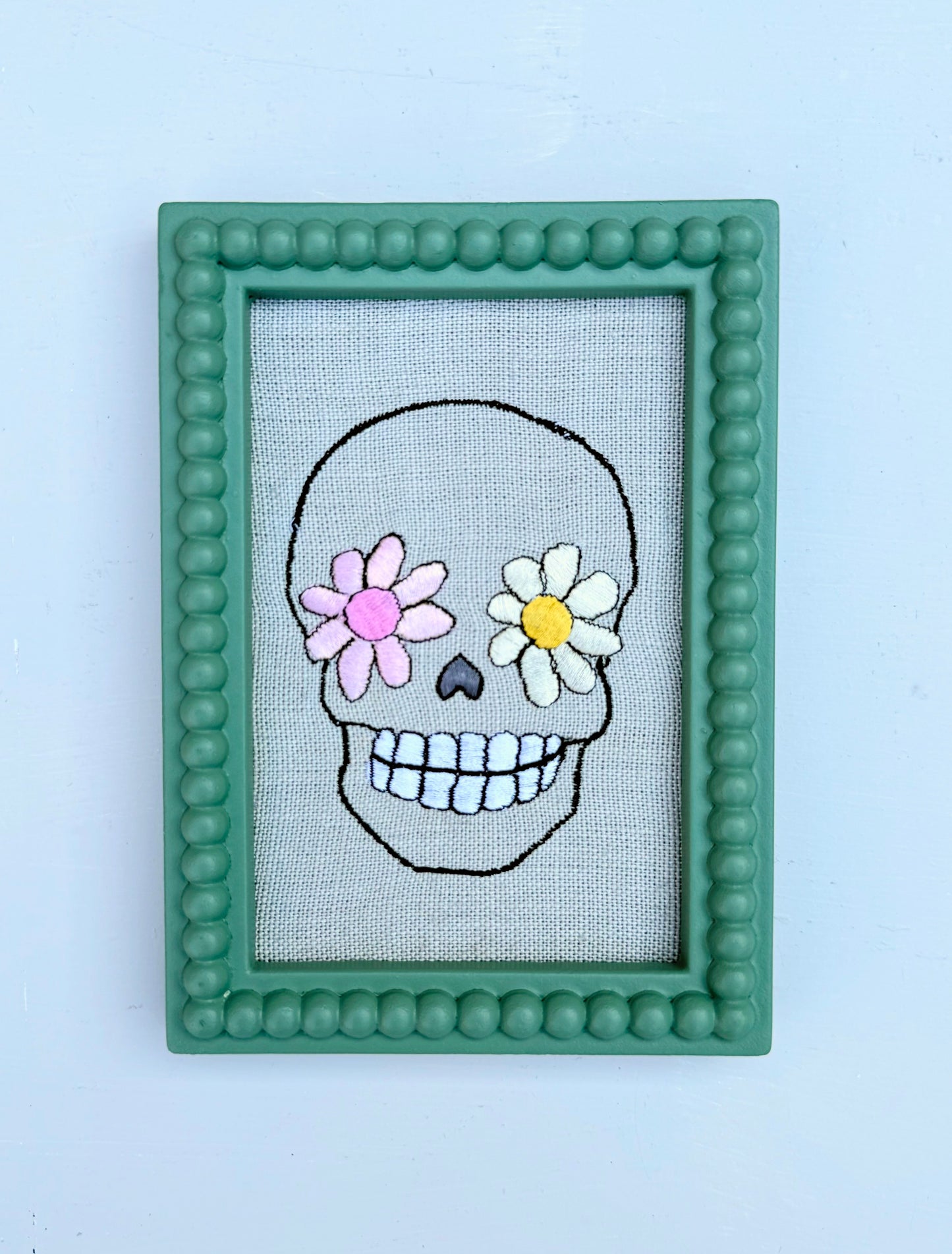 'Flower Skull' - Framed Embroidery by Edith Cartoonist x Hannah Cummings