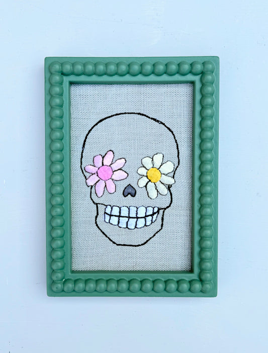 'Flower Skull' - Framed Embroidery by Edith Cartoonist x Hannah Cummings
