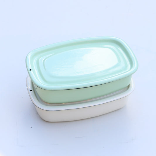 Enamel dish with lid: Small light green