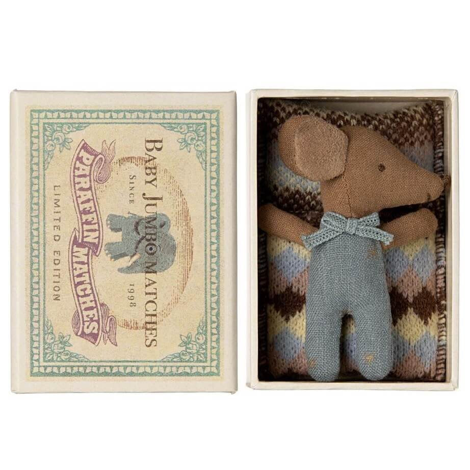 Sleepy Wakey Baby Mouse in Matchbox - Blue