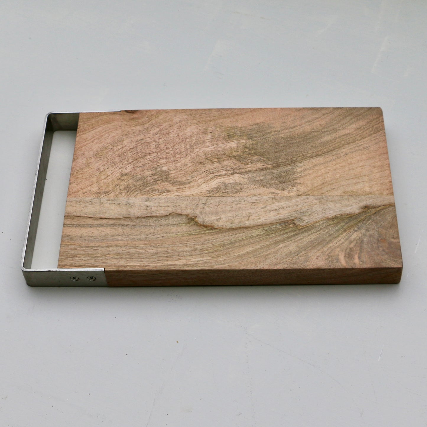 Mango chopping board with metal handle