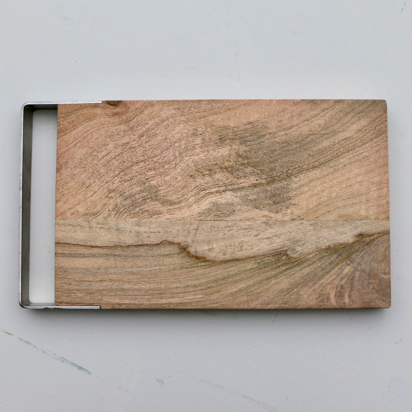 Mango chopping board with metal handle