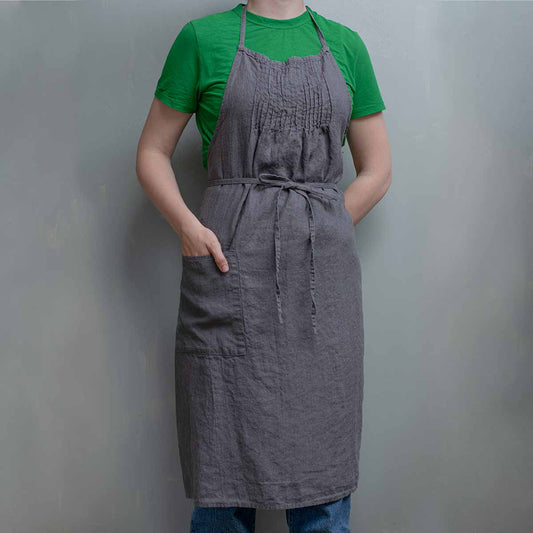 LINEN 'SABINE' DARK GREY APRON