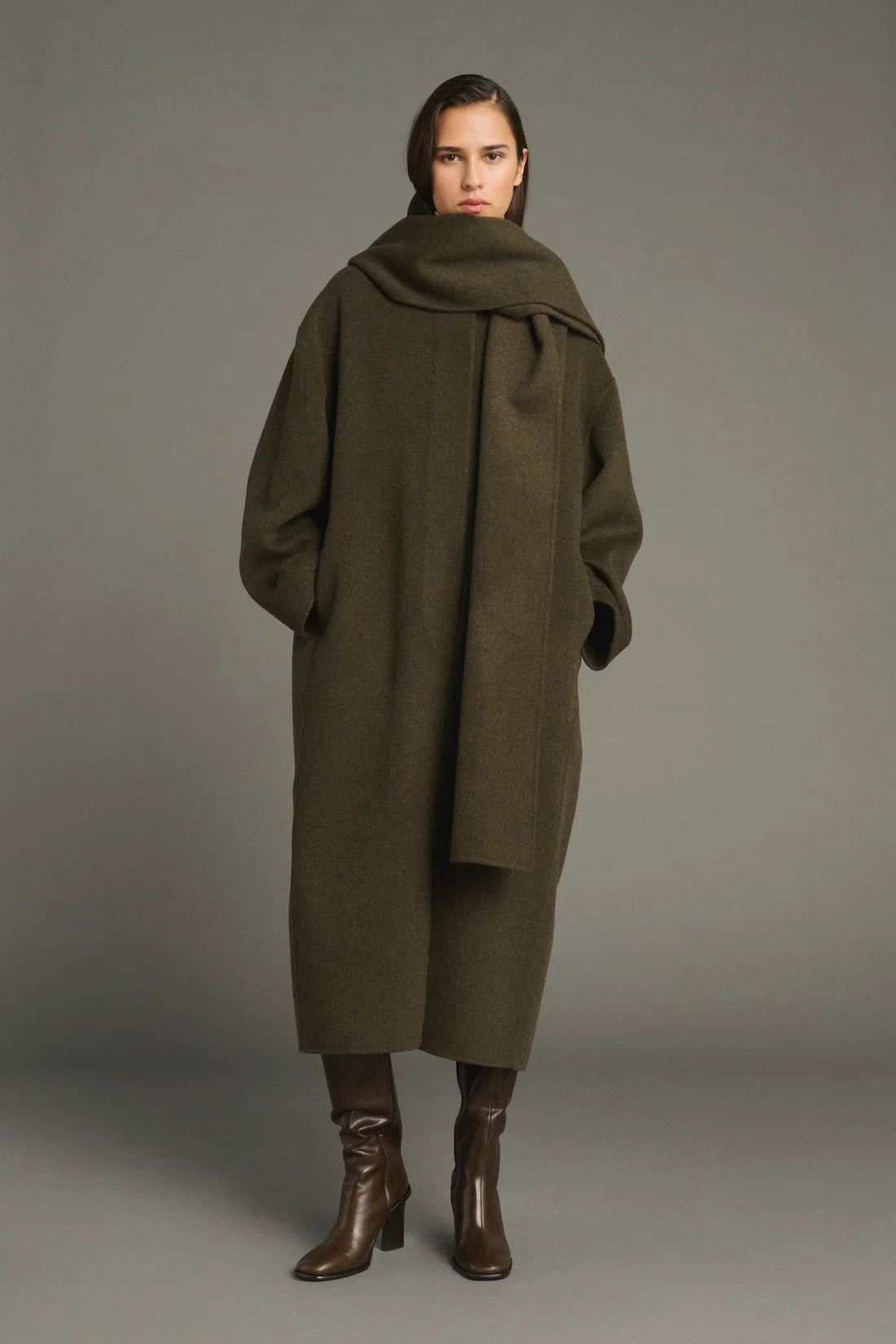 Finn Wool Coat and Scarf - Marl Khaki