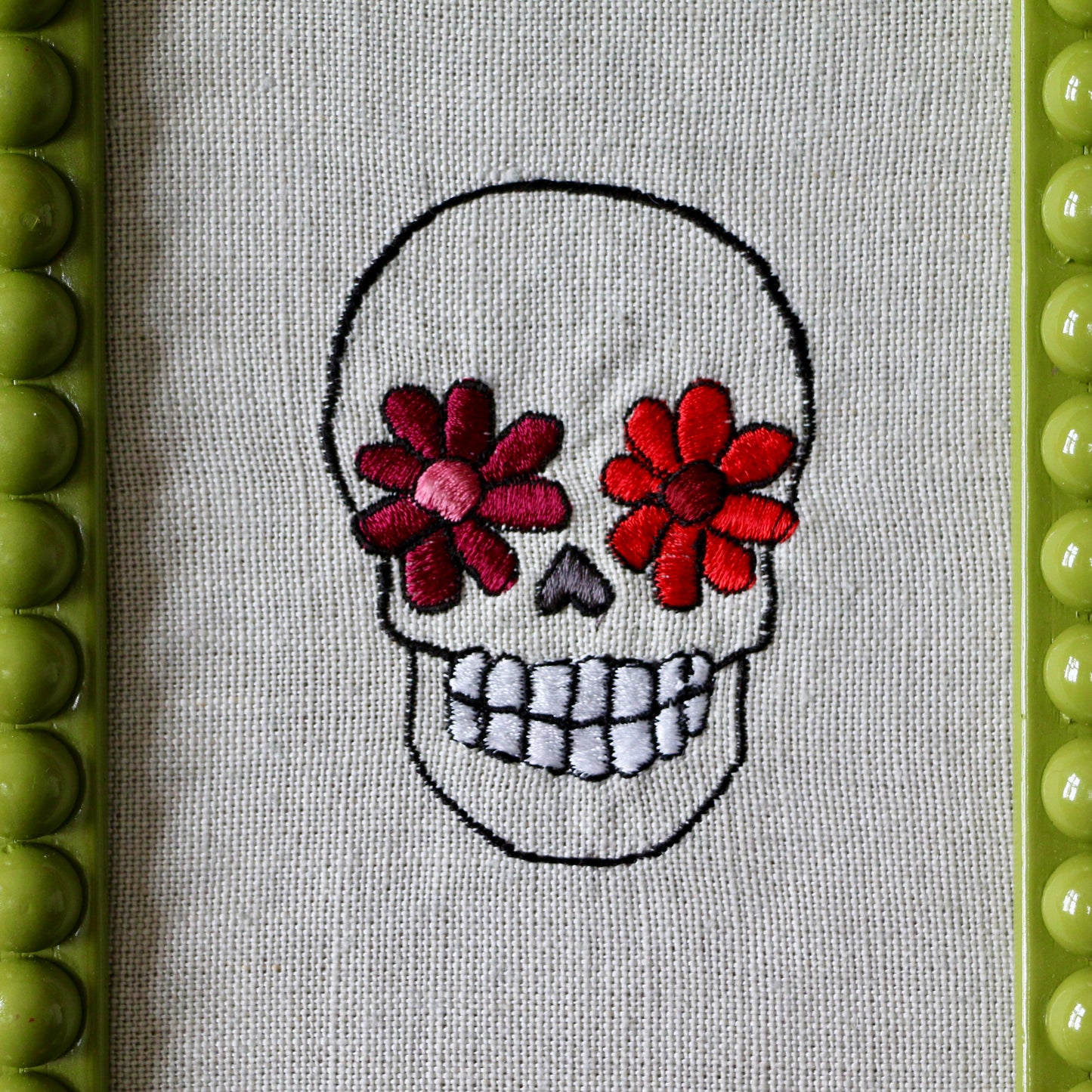 'Skull with Flower Eyes'  Framed Embroidery by Edith Cartoonist x Hannah Cummings