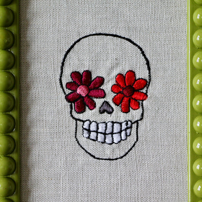 'Skull with Flower Eyes'  Framed Embroidery by Edith Cartoonist x Hannah Cummings