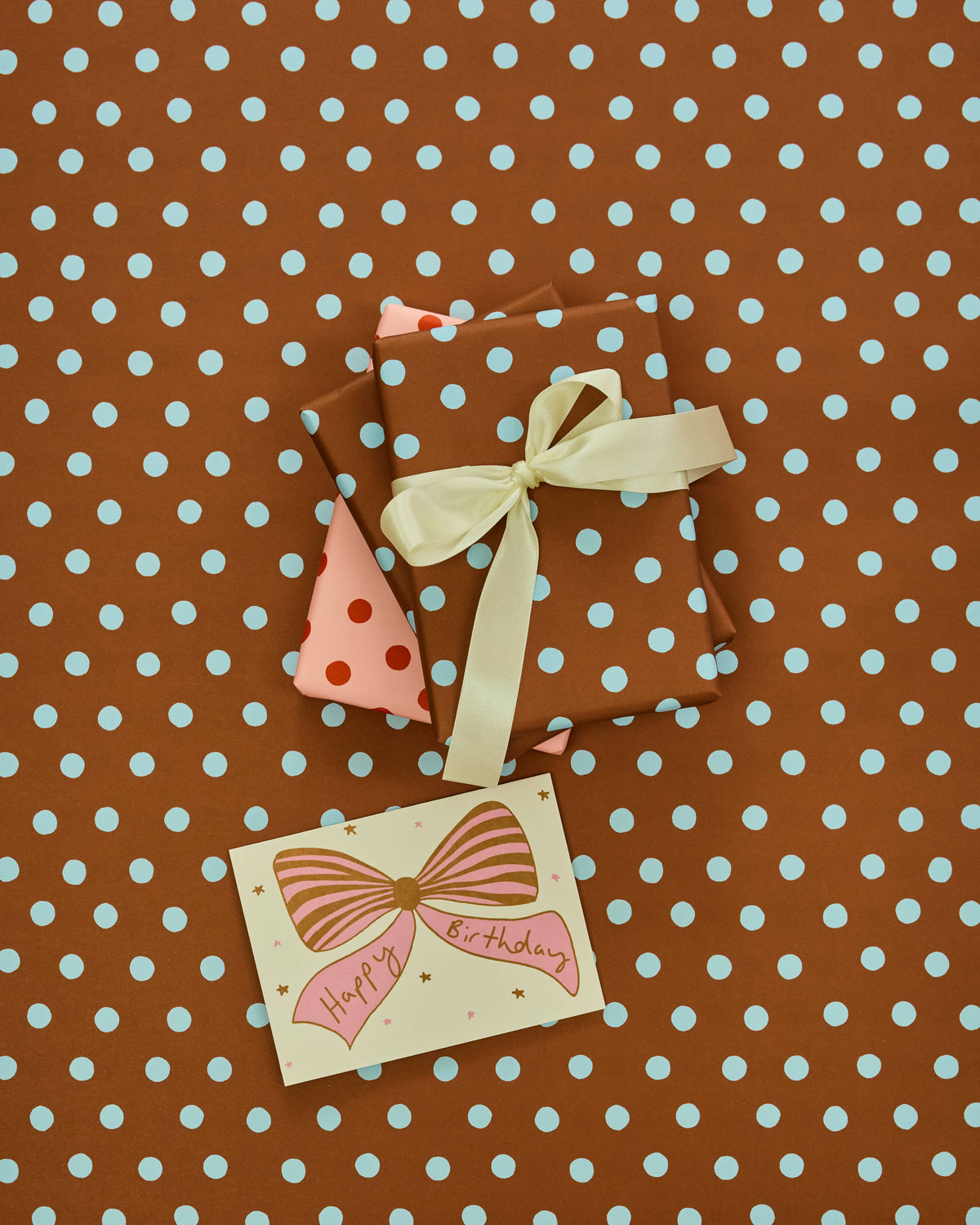 Polka Dot Brown & Blue - Wrapping Paper