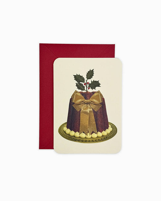 Christmas Plum Pudding Gold Bow Greeting Card