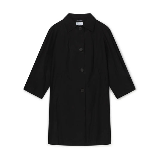 Oversized Waxed Louis Coat - Black