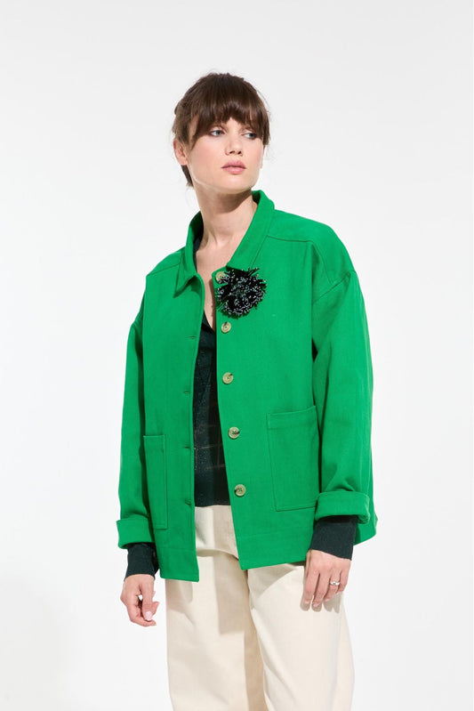 Embroidered Anemone Brooch - Black