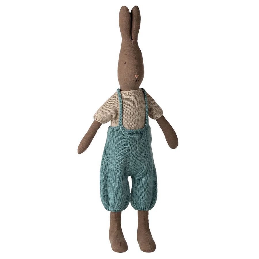 Rabbit Size 3 - Brown in Knitted Shirt and Overalls