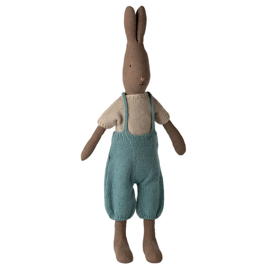 Rabbit Size 3 - Brown in Knitted Shirt and Overalls