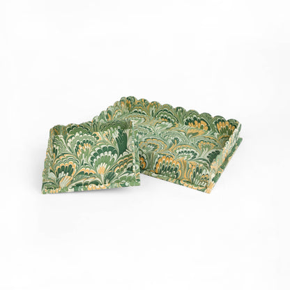 Marbled Scallop Desk Tray Set - Green Feather