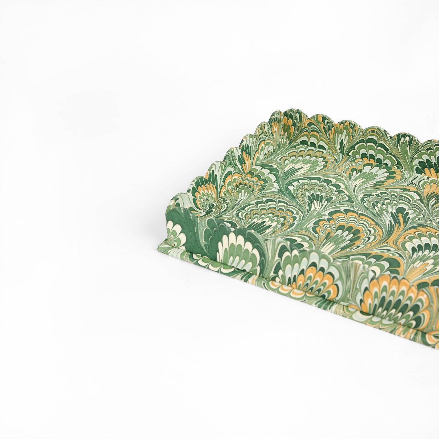 Marbled Scallop Desk Tray Set - Green Feather