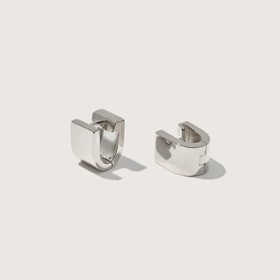 Silver Chunky Square Huggie Earrings
