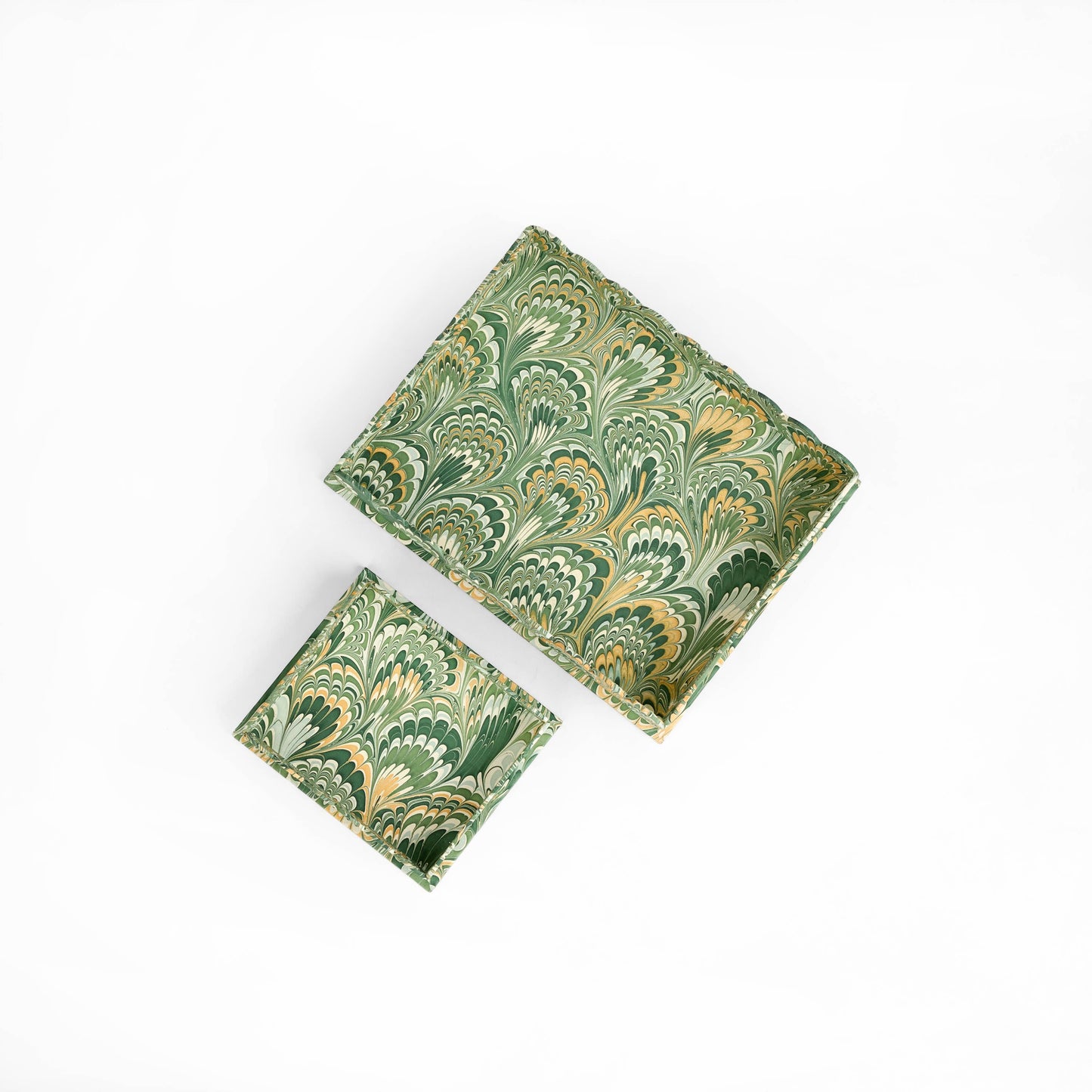 Marbled Scallop Desk Tray Set - Green Feather