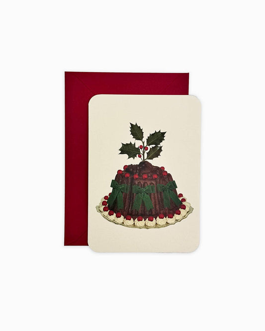 Christmas Plum Pudding Green Bows Greeting Card | Luxury