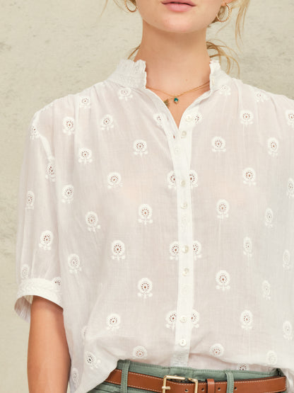 Frannie Embroidered Short Sleeve - White