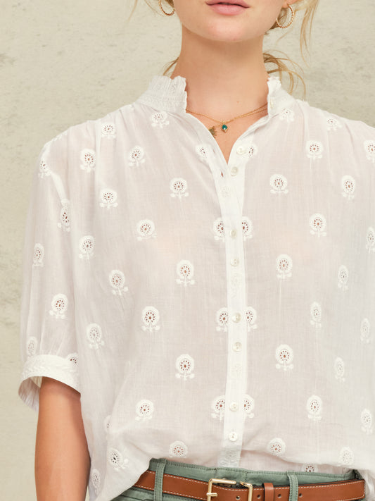 Frannie Embroidered Short Sleeve - White
