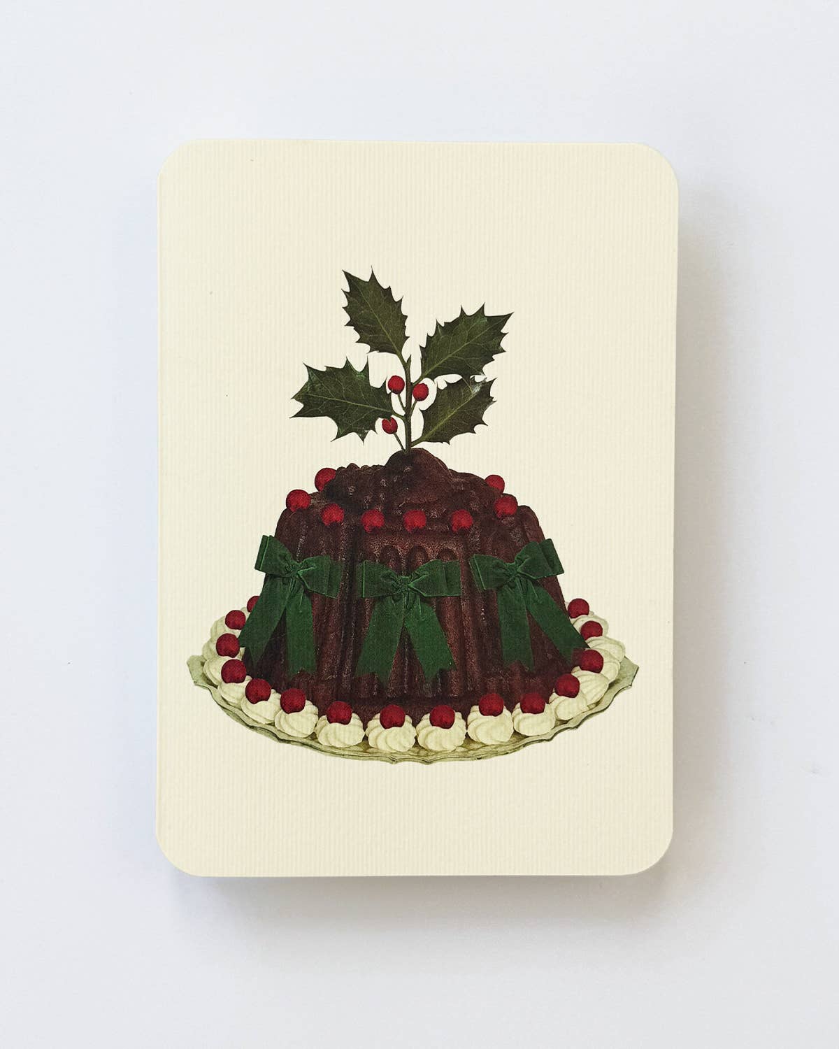 Christmas Plum Pudding Green Bows Greeting Card | Luxury