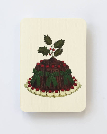 Christmas Plum Pudding Green Bows Greeting Card | Luxury