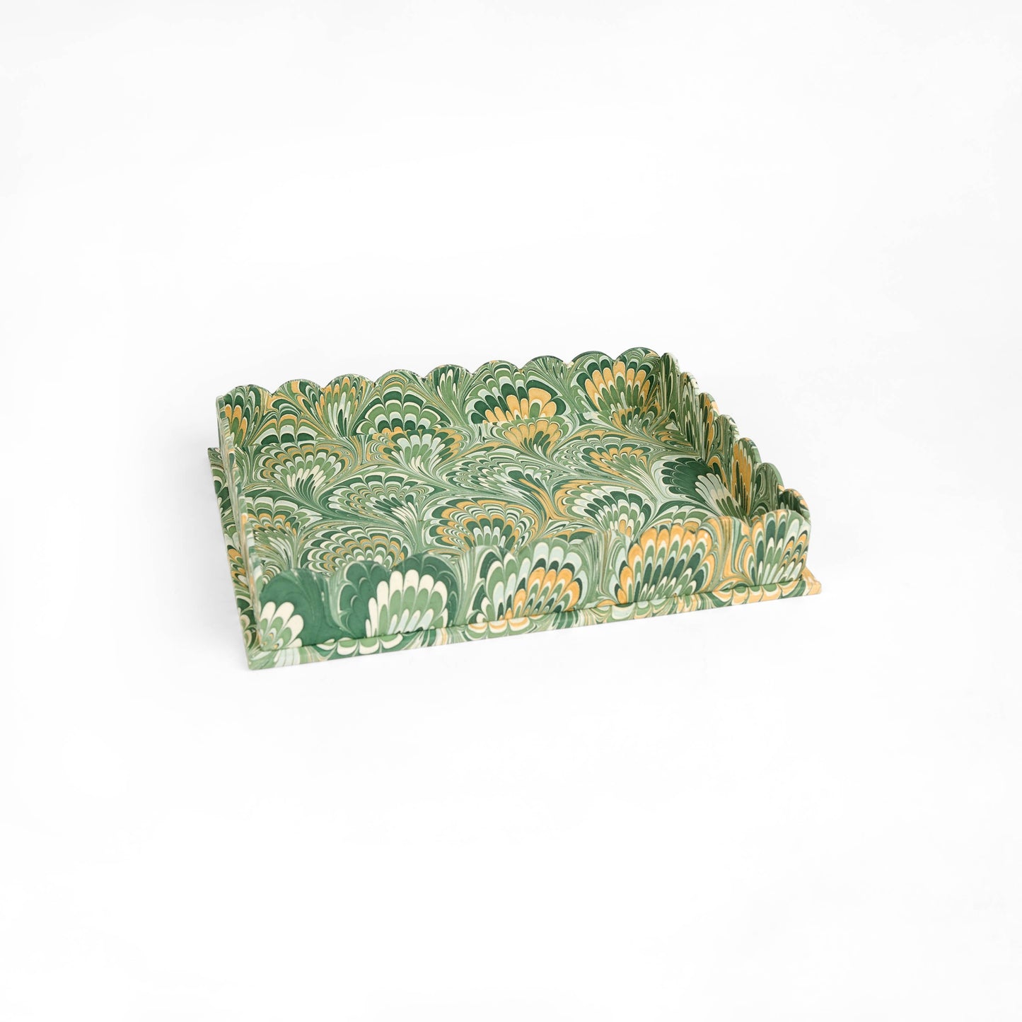 Marbled Scallop Desk Tray Set - Green Feather