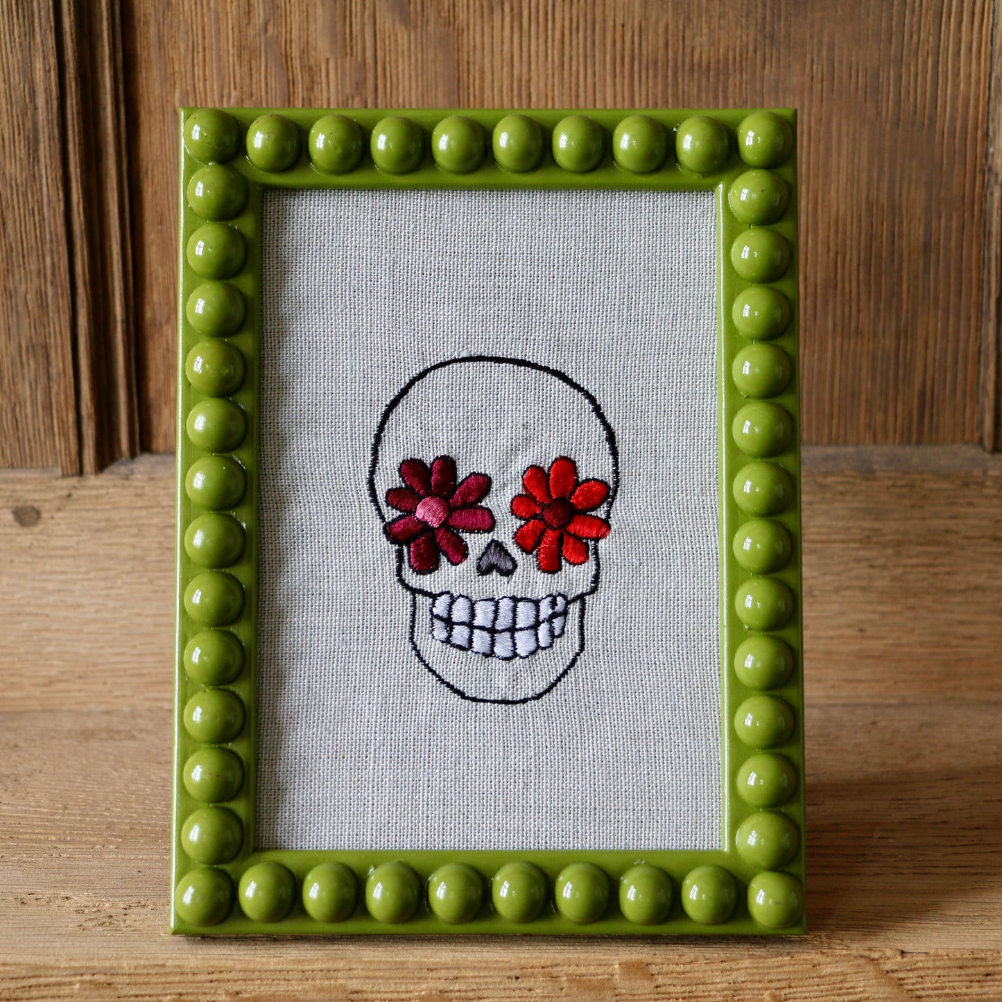 'Skull with Flower Eyes'  Framed Embroidery by Edith Cartoonist x Hannah Cummings