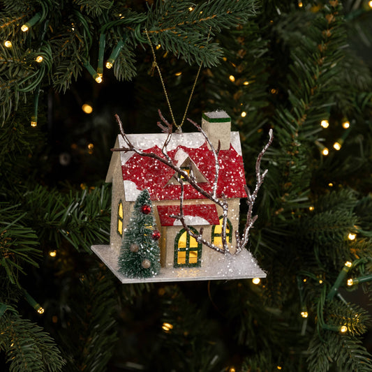 Light Up Red Roof House Decoration