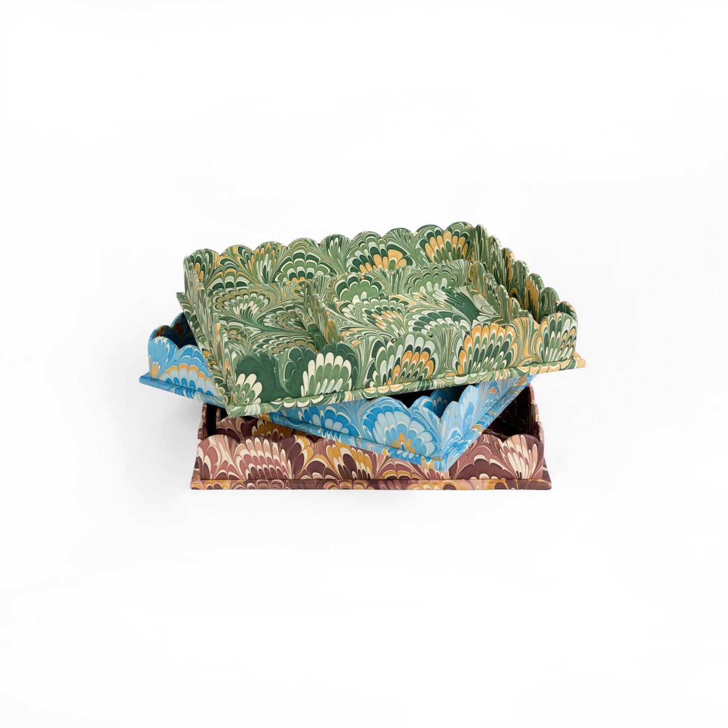 Marbled Scallop Desk Tray Set - Green Feather