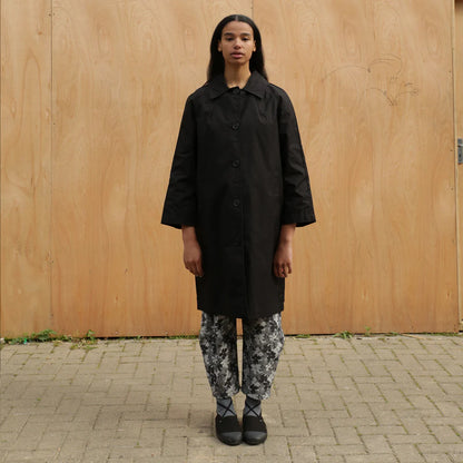 Oversized Waxed Louis Coat - Black