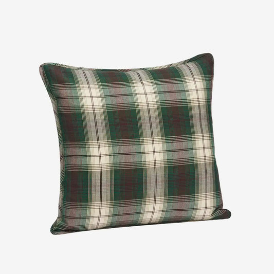Checkered Cushion Cover - Green, Off White, Brown