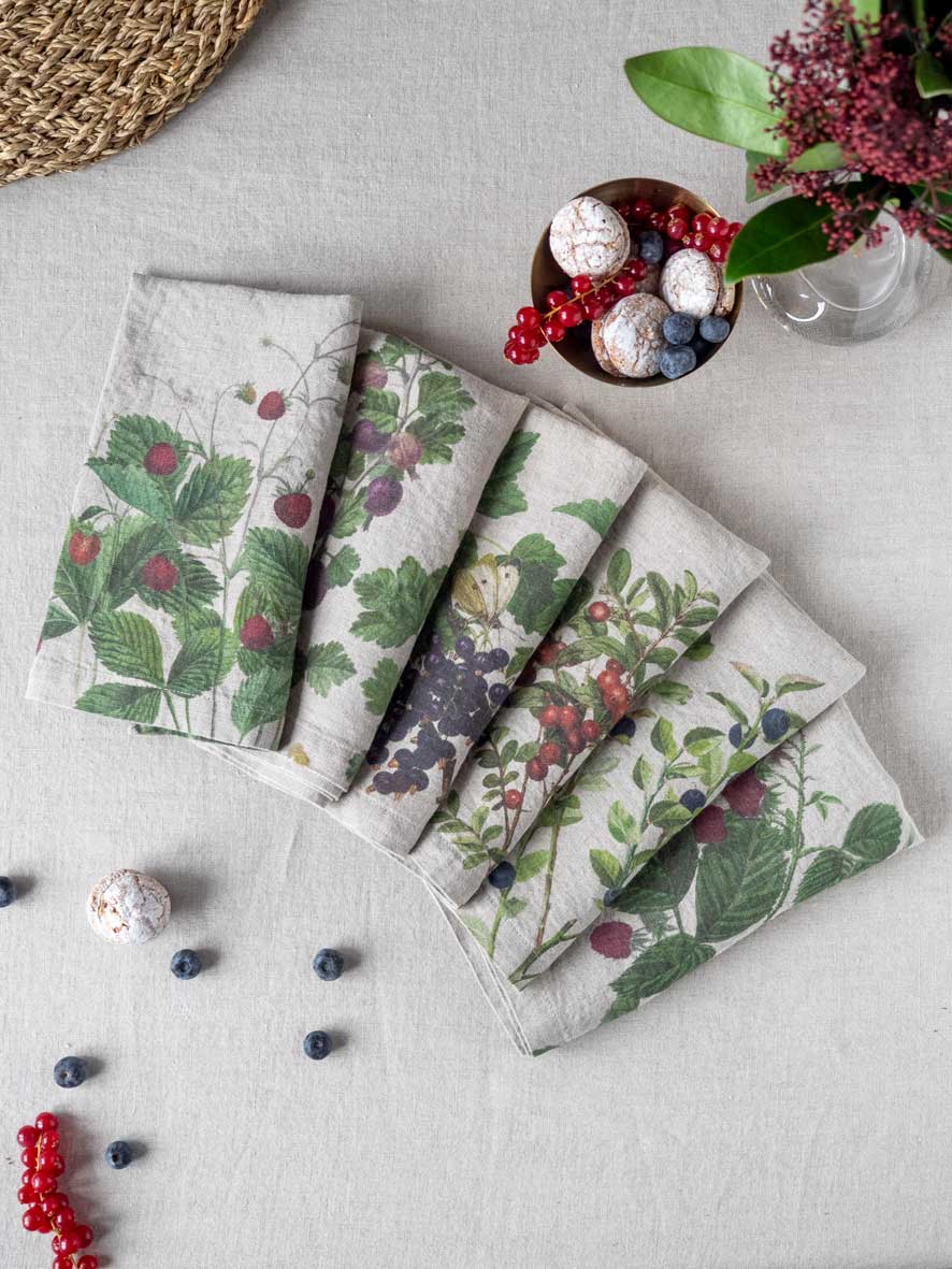 Linen Napkins Set of 6 - Berries