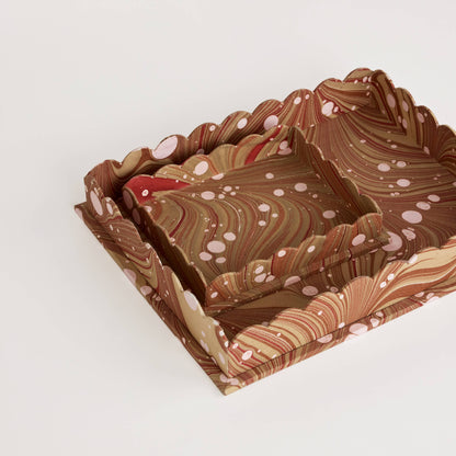 Marbled Scallop Desk Tray Set - Ochre Whirl