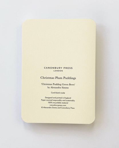 Christmas Plum Pudding Green Bows Greeting Card | Luxury