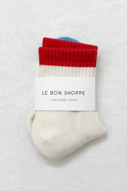 Girlfriend Ankle Sock - Cream / Red