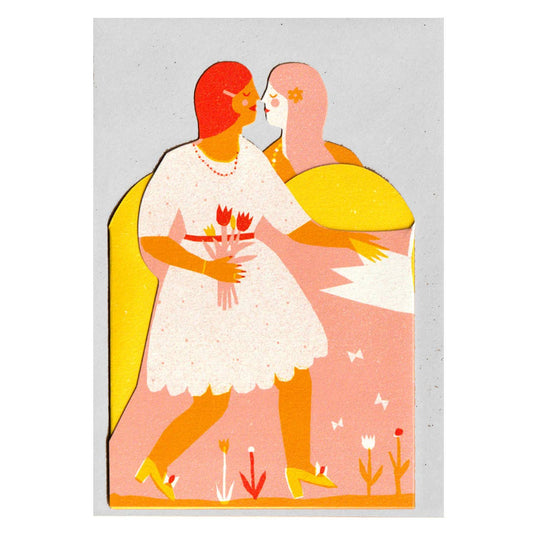 Two Girls Concertina Heart - Greeting Card