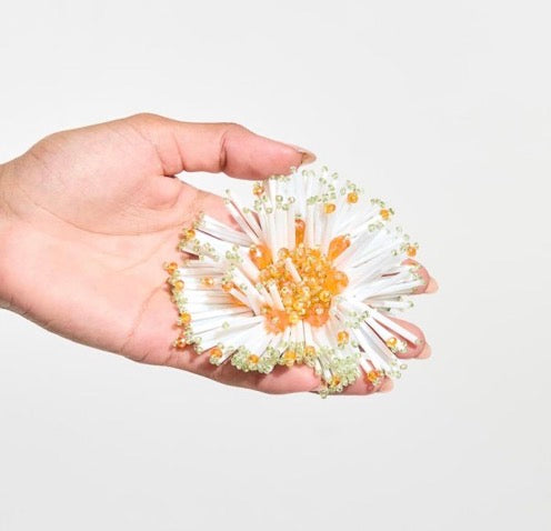 Embroidered Anemone Brooch - White