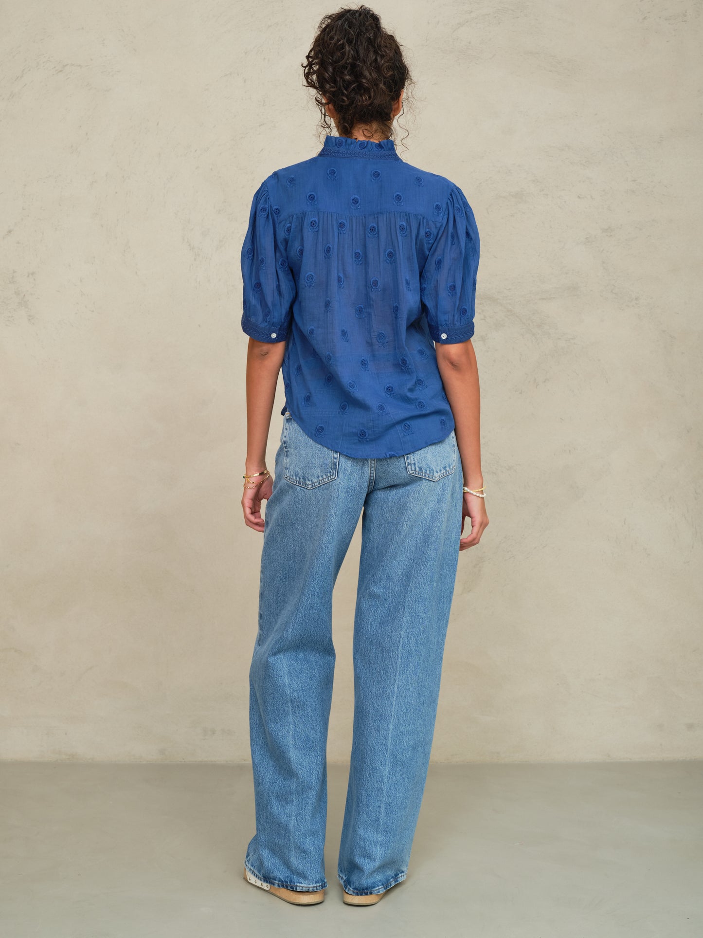 Frannie Embroidered Short Sleeve - Cobalt