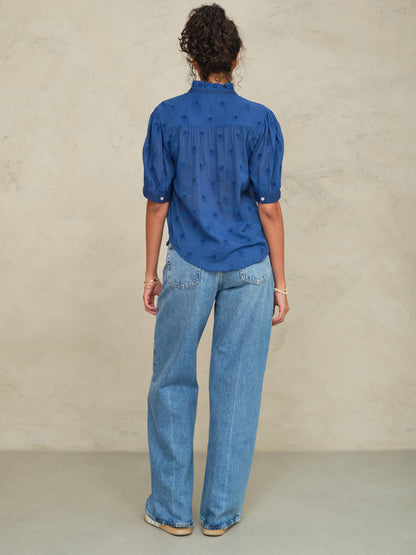 Frannie Embroidered Short Sleeve - Cobalt