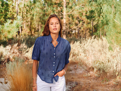 Frannie Embroidered Short Sleeve - Cobalt