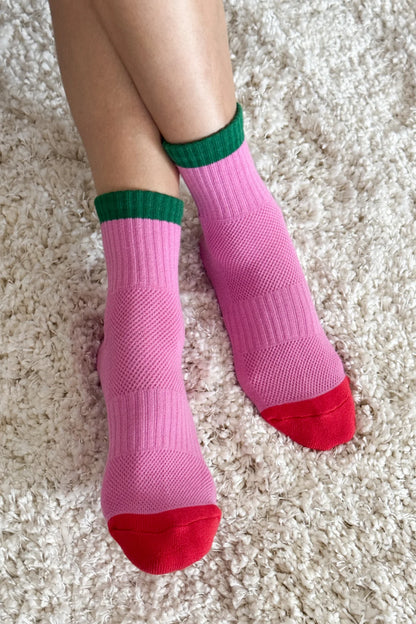 Girlfriend Ankle Sock - Pink / Spring Green