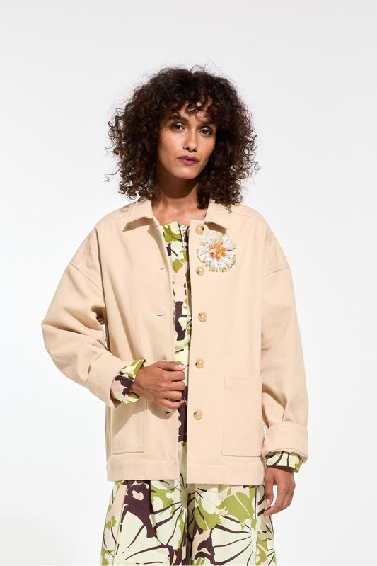 Embroidered Anemone Brooch - White