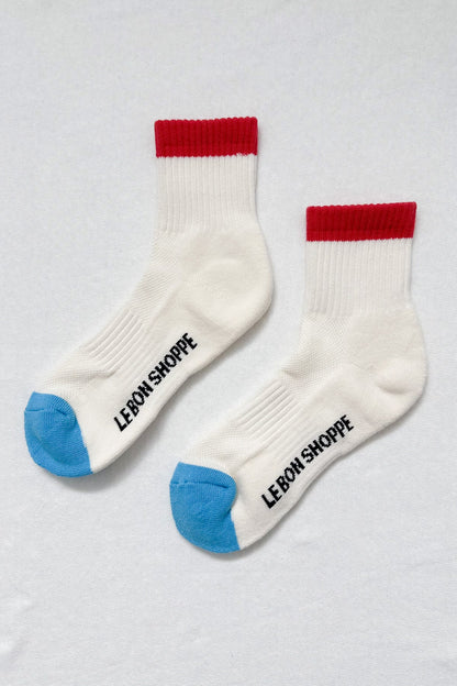 Girlfriend Ankle Sock - Cream / Red
