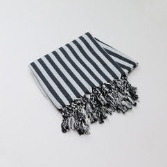 Fringed linen / cotton throw - Black stripe